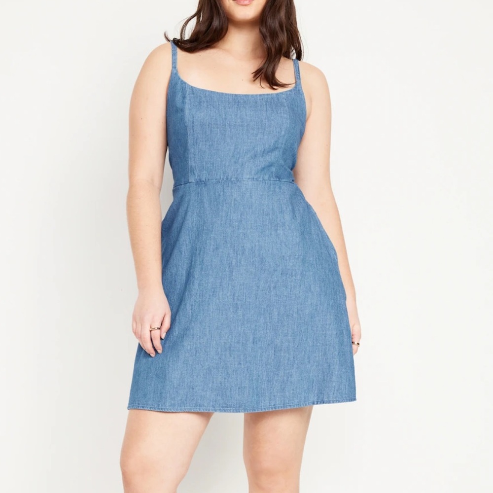 NWT light wash denim fit and flare mini dress with pockets